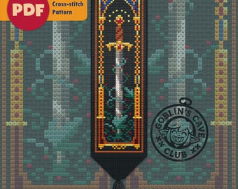 Medieval Fantasy Sword Bookmark. Cross Stitch Pattern.