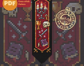 Vampire Study Bookmark Cross Stitch Pattern, Spooky Halloween Embroidery, Witchy Reading Gift, Digital PDF