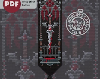 Gothic Cross Stitch Pattern | Vampire Dagger Bookmark PDF | Dark Gothic Embroidery