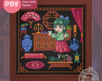 Schema punto croce anime. The Apothecary Diaries. Ricamo Maomao. Disegno PDF