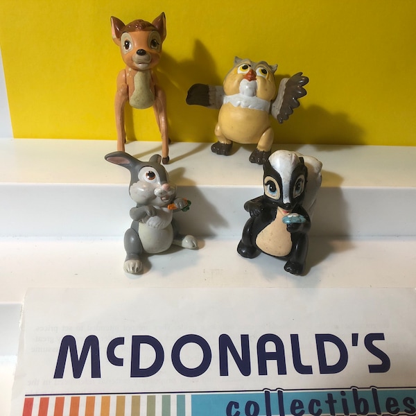 Bambi Thumper Skunk Owl 1988 McDonald’s Happy Meal Complete Set of 4 Figures Disney