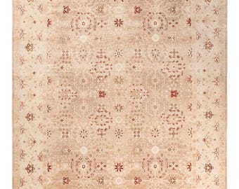 Alfombra Oushak anudada a mano: lana neozelandesa blanca cálida, 10 x 14 pulgadas