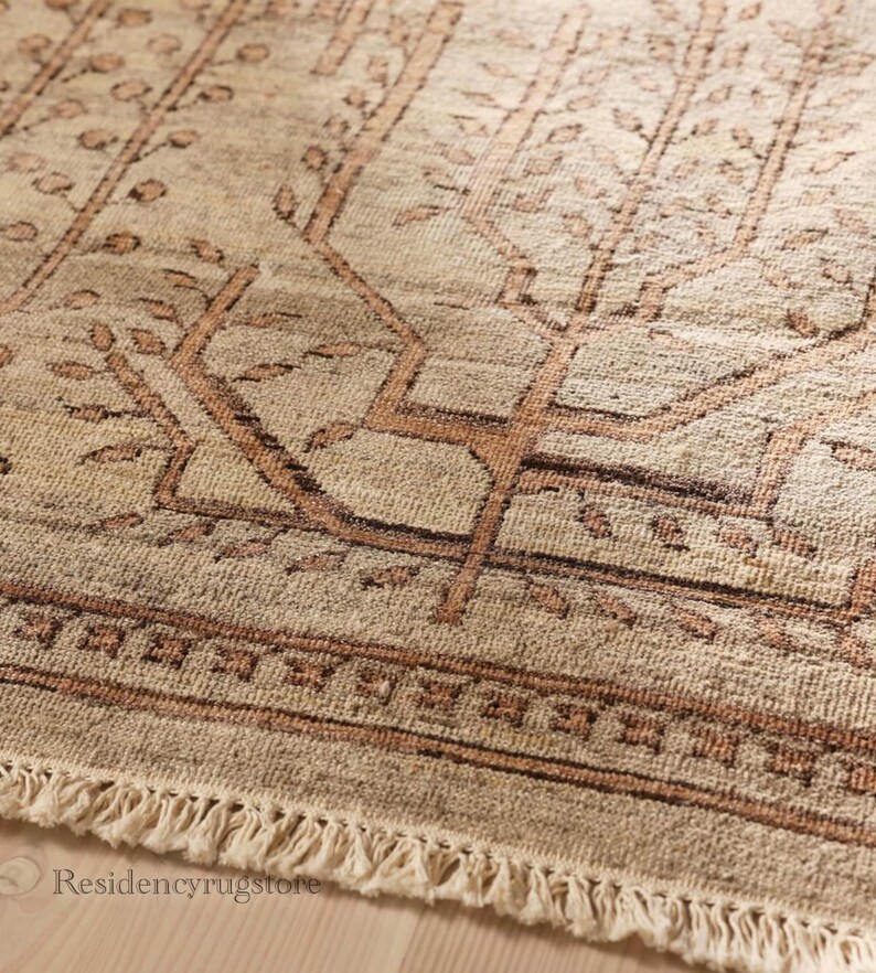 Hand Knotted Wool Area Rug: Tree of Life Beige Brown Oriental Design - Etsy
