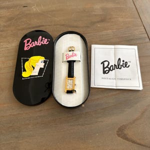 Vintage 1990s Barbie Watch Gold Tank with Black Band Authentic