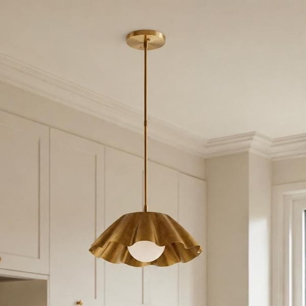 Brass Pendant Light, Pure Milk Glass Shade | 18-Inch Mid-Century Ceiling Lamp
