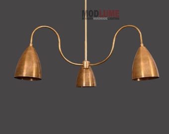 Handmade Brass Chandelier | 3-Light Mid-Century Italian Pendant