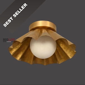 Handgefertigte Messing Globe Plafoniere | Mid Century Modern Deckenleuchte in Blumenform
