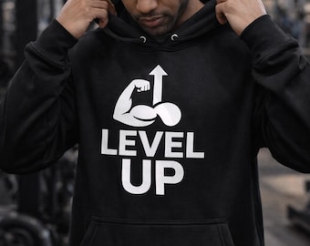 Sudadera con capucha Level Up Gym, cómoda para hombre, Level Up, motivación para el gimnasio, sudadera informal