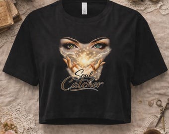 Ropa informal para mujer/Top corto con estampado Soul Catcher/Camiseta acanalada de algodón peinado