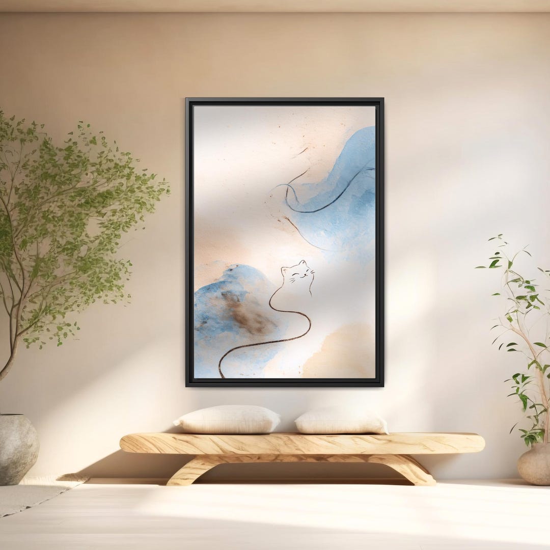 Zen Cat Art Print for Minimalist Japandi Home Decor - Etsy