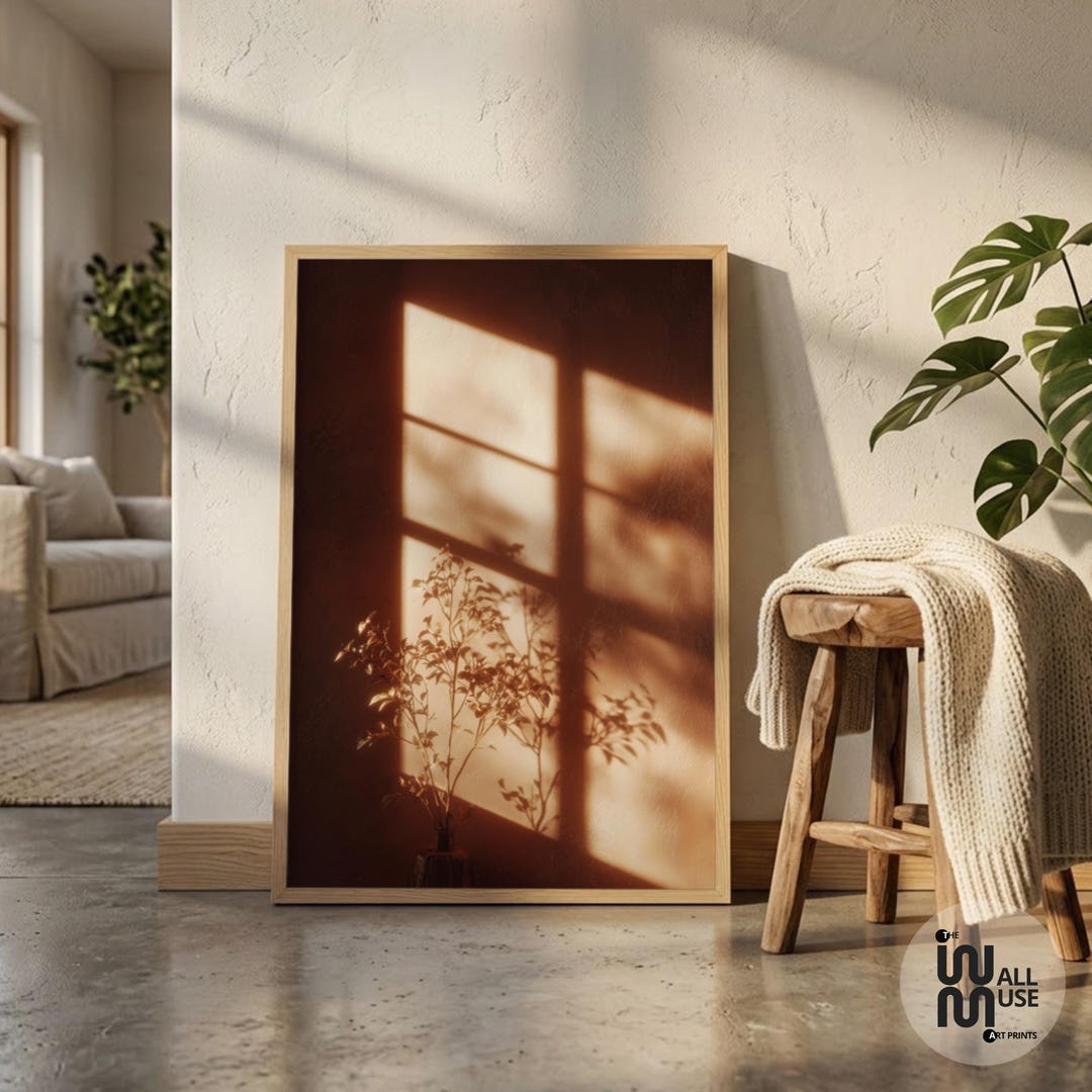 Minimalist Botanical Print – Sunset Window Shadows, Warm Terracotta ...