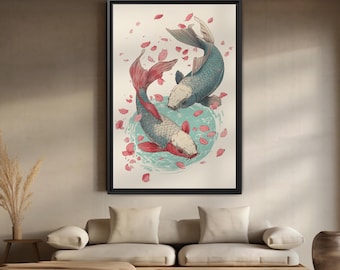 Koi Fish Art Print for Japanese Zen Inspired Home Decor