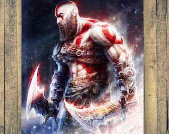 God of War - Lámina artística de edición limitada - Póster de Kratos, lámina para videojuegos, arte de videojuegos