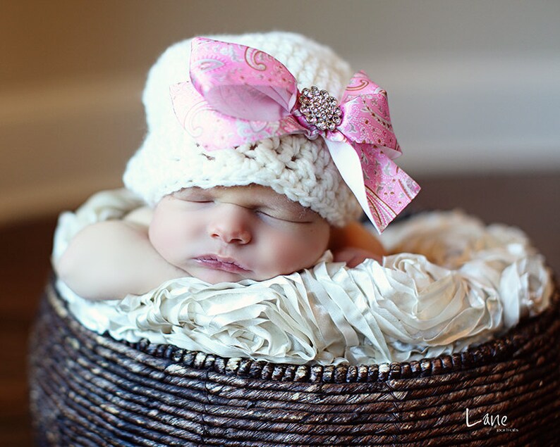 Crochet Baby Hat With Ribbon and Rhinestone Etsy