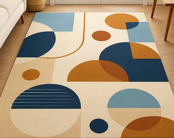 Hand Tufted Wool Area Rug, Modern Geometric, Color Block