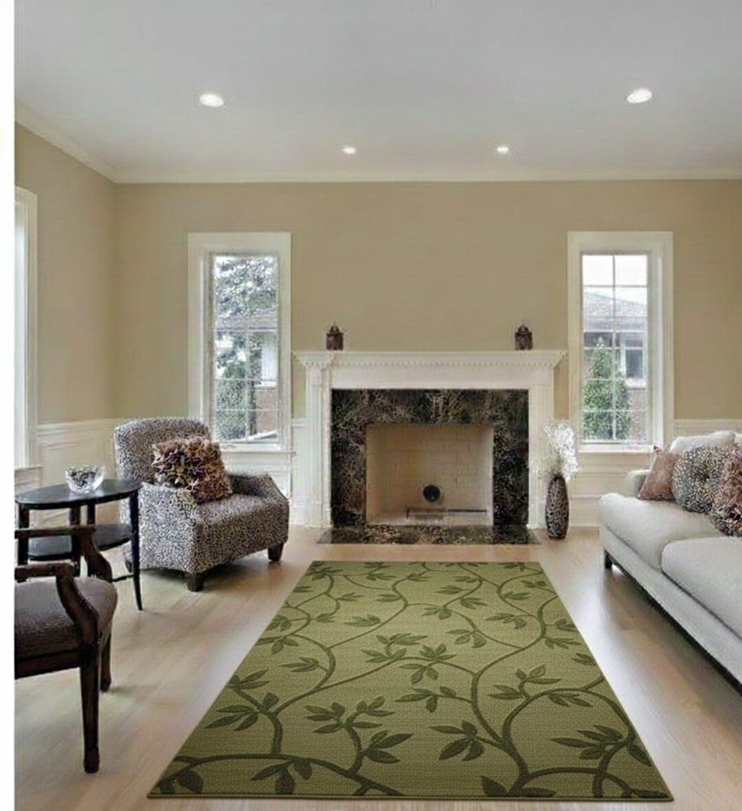 Olive Green Rugs Pattern Hand Tufted Wool Area Rug, Olive Green Floral Botanical Pattern - Etsy