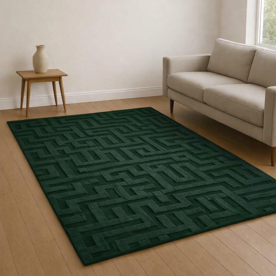 Hand Tufted Wool Area Rug: Green Geometric Modern Carpet - Etsy