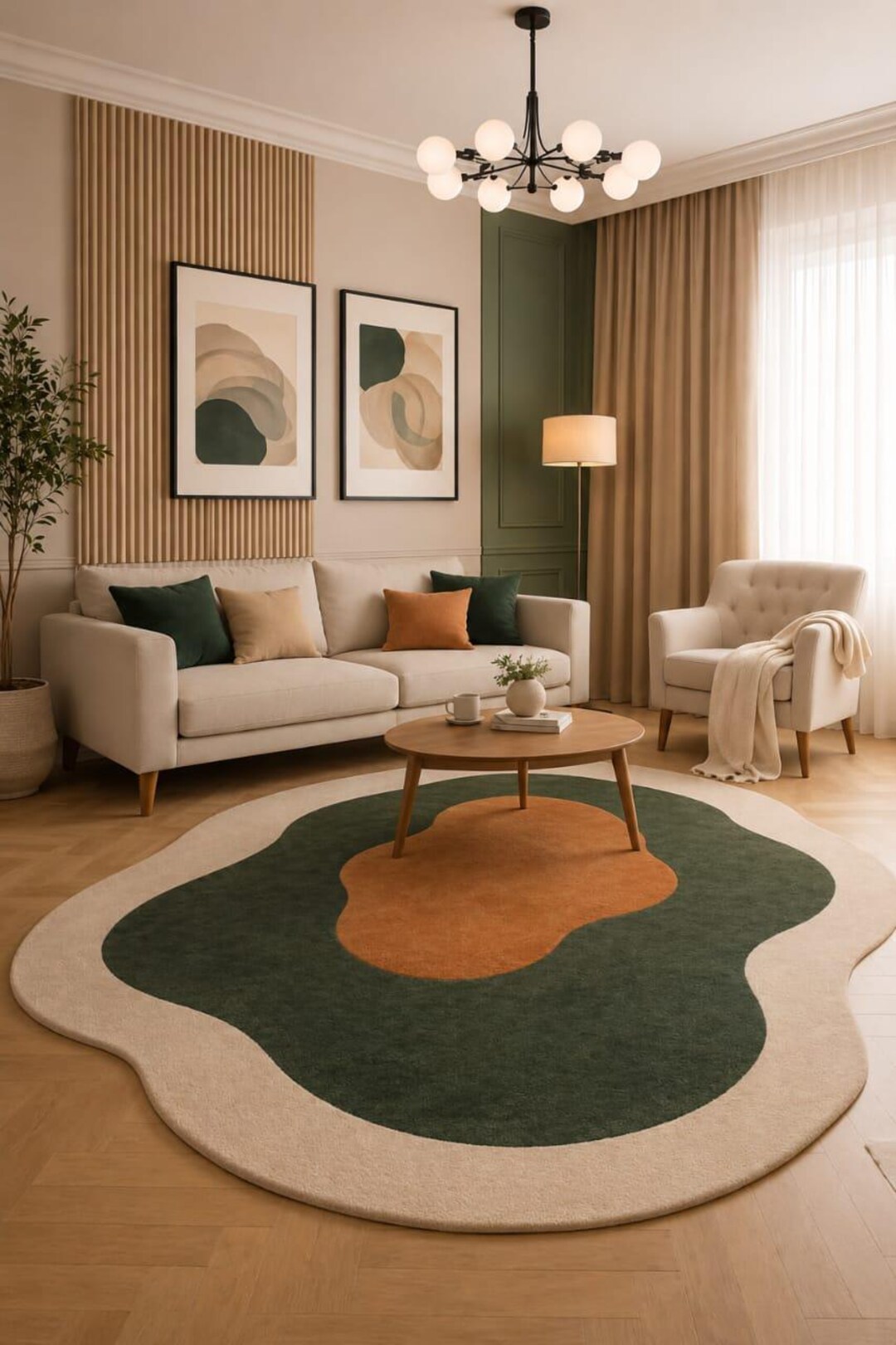 Puddle Rug Shape Hand Tufted Wool Area Rug: Abstract Puddle Shape, Modern Organic Decor ...