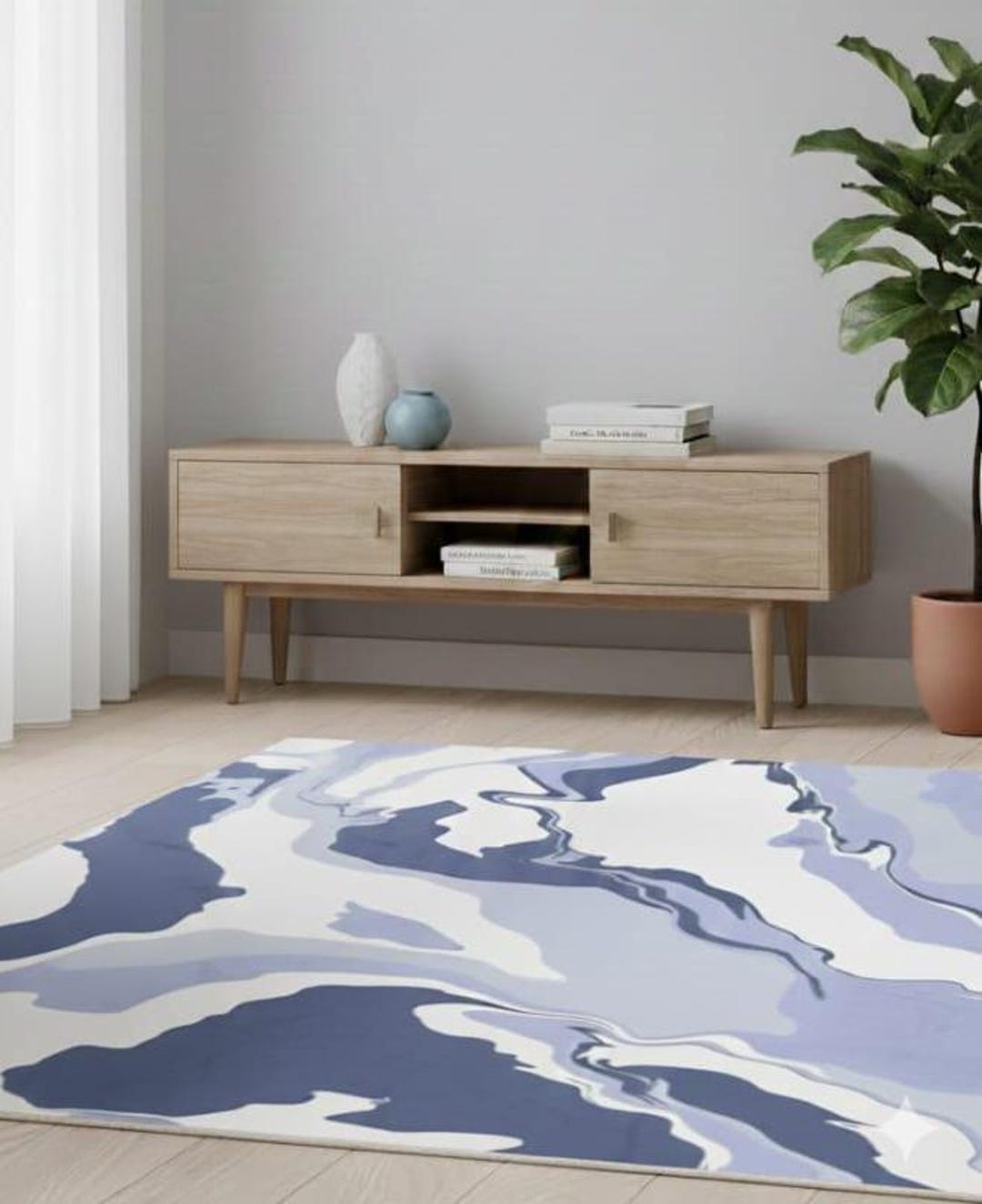 Hand Tufted Blue Abstract Rug, Modern Marble Swirl Area Carpet for ...