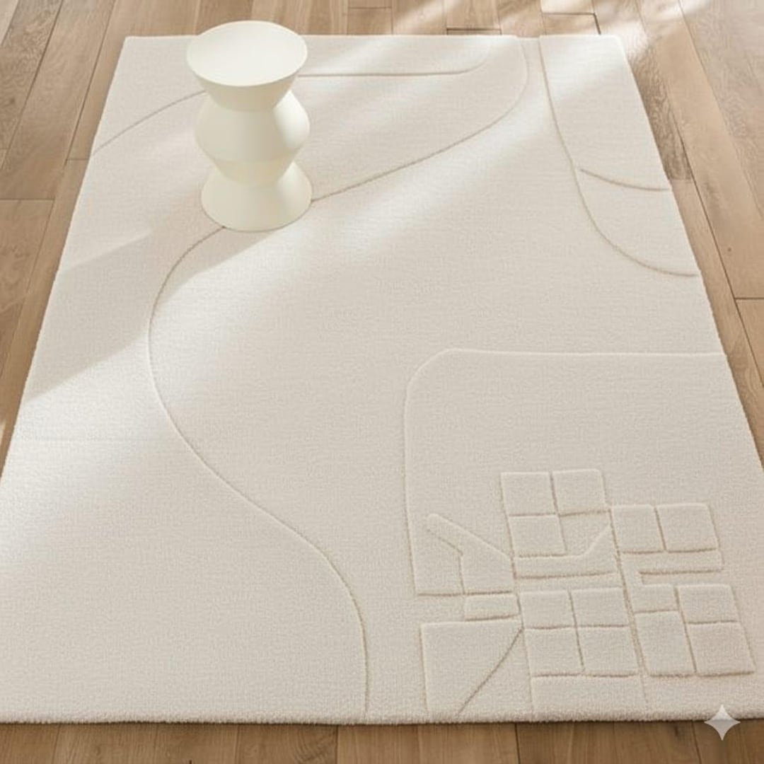 Hand Tufted Wool Area Rug – Minimalist Ivory Sculpted Carpet - Etsy
