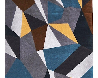 Hand Tufted Wool Area Rug, Geometric Abstract Design