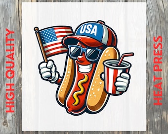 Patriotic Hot Dog 4th of July Design DTF Transfer: USA Funny Ready to Press