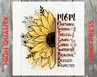 Sunflower Mom Meaningful Definition DTF Transfer: Mother’s Day Floral Life Ready to Press