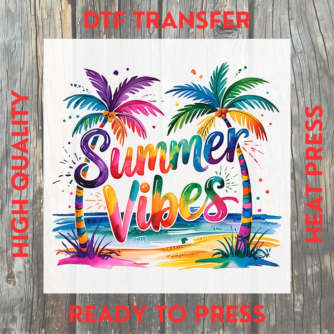 Summer Vibes Colorful Palm Tree Design DTF Transfer: Tropical Beach ...