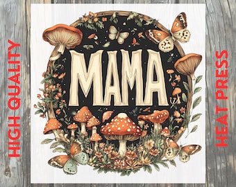 Mama Mushroom Cottagecore Boho Floral DTF Transfer: Vintage Nature Woodland Ready to Press