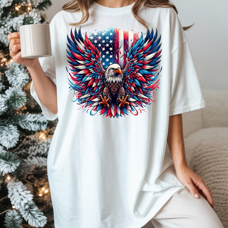Patriotic Bald Eagle Design DTF Transfer: Freedom American Flag ...