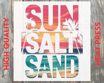 Beach Sunset Sun Salt Sand Summer DTF Transfer: Ocean Palm Tree Ready to Press