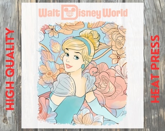 Princess Inspired Fairytale Girl Floral DTF Transfer: Magic Kingdom Ready to Press