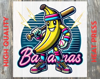 Funny Banana Baseball Retro 80s Sports DTF Transfer: Player Baseball Gift Ready to Press