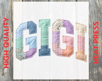 Gigi Patchwork Quilted Vintage DTF Transfer: Retro Grandma Mother's Day Ready to Press