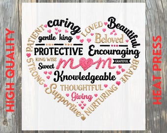Mom Heart Words Mother Appreciation Loving DTF Transfer: Mother's Day Ready to Press