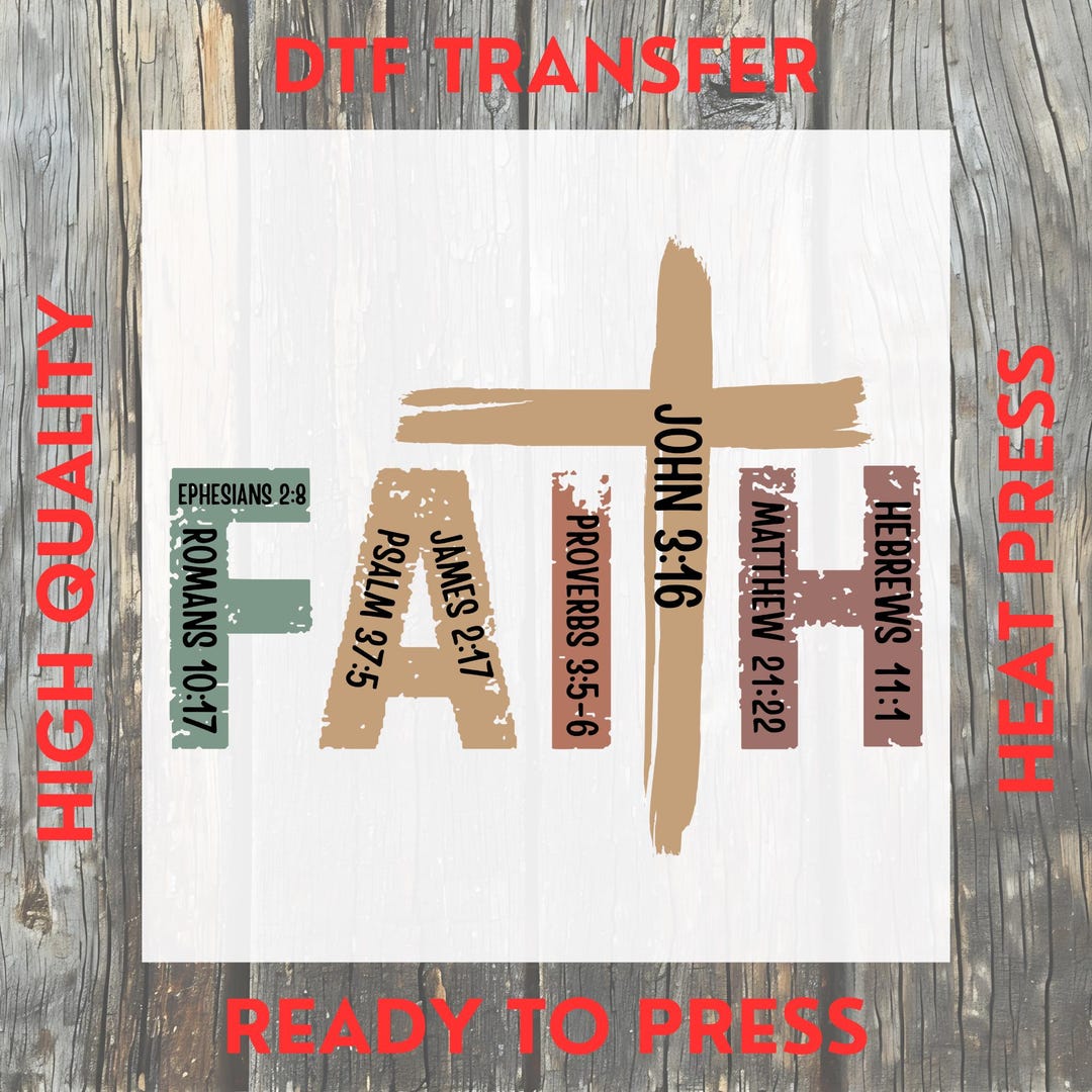Faith Christian Cross Bible Verse Scripture Design DTF Transfer ...