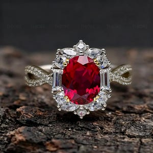 3 Carat Lab Created Ruby Open Ring,Luxury Oval Red Gemstone Adjustable Ring,Micro Pave CZ Statement Ring,Elegant Fine Jewelry Gift for Women