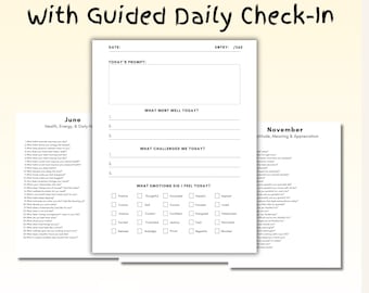 365 Sugestões Diárias para o Diário + Guia de Acompanhamento | Diário de Autorreflexão Imprimível, Caderno de Exercícios de Saúde Mental, Planejador Diário de Bem-Estar