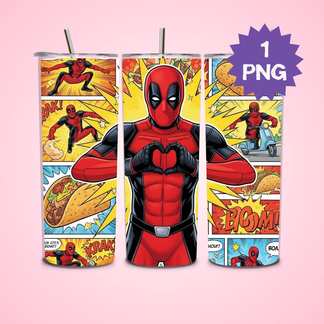 Deadpool Tumbler Wrap PNG | 20oz Skinny Tumbler Sublimation Design ...