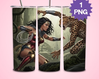 Wonderous Warrior Woman Tumbler Wrap 20oz Skinny Sublimation Design Supereroina femminile PNG