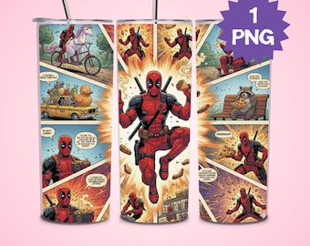 Deadpool-glasomslag PNG | 20oz smal glasomslagssublimeringsdesign | 90-tals tecknad superhjälteglasomslag | Röd mask actionhjälte Deadpool