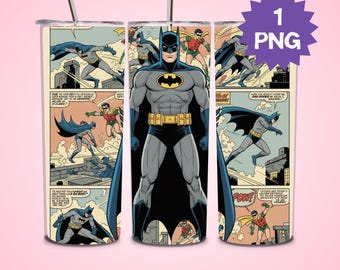 Envoltorio para vaso de héroe de acción, PNG delgado de sublimación de 20 oz, diseño de taza estilo cómic, vaso de superhéroe, regalo para niños, descarga digital