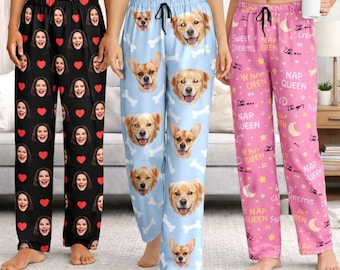 Custom Face Pajama Pants, Personalized Photo PJ Pants, Funny Gift for Her Him, Custom Dog Face Pajamas, Valentine Gift, Birthday Gift Idea
