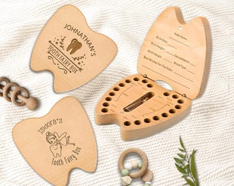 Personalized Tooth Fairy Box Custom Engraved Wooden Baby Teeth Storage Box First Tooth Keepsake Gift for Kids Boys Girls Baby Shower Gift