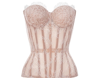 Top corsé de encaje sin tirantes - Talla personalizada, para bodas