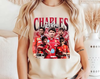 シャルル・ルクレール コラージュシャツ – フェラーリF1ドライバー ポートレート レーシングTシャツ