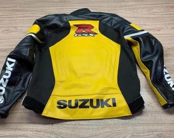 スズキレーシングレザージャケット、牛革バイカーモーターサイクル