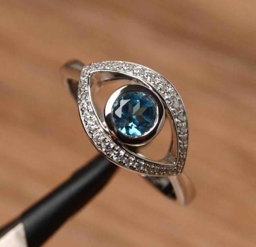 Expensive Fancy Style Round Cut Swiss Blue Topaz Ring - Sterling Silver ...