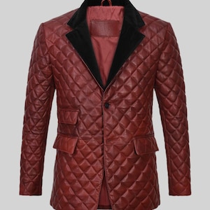 Men's Genuine Dark Red Sheapskin Leather Blazer Jacket