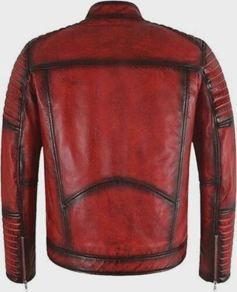 Men's Handmade Vintage Style Burgundy Red Leather Jacket